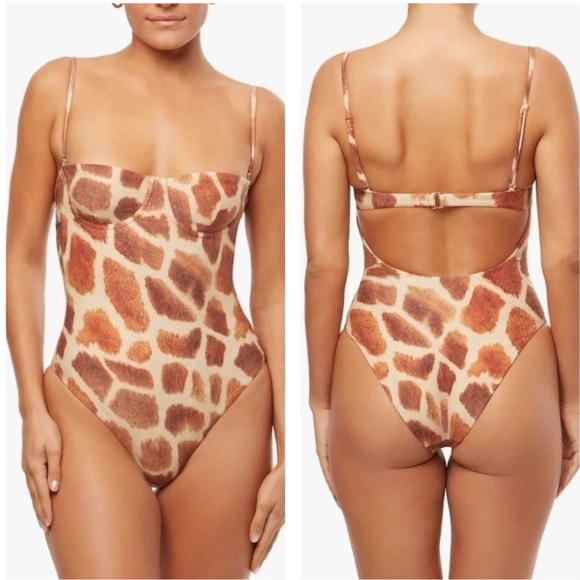 NEW WeWoreWhat Balconette One Piece Swimsuit Sahara Giraffe 6 Animal Print Vegas - Picture 1 of 16